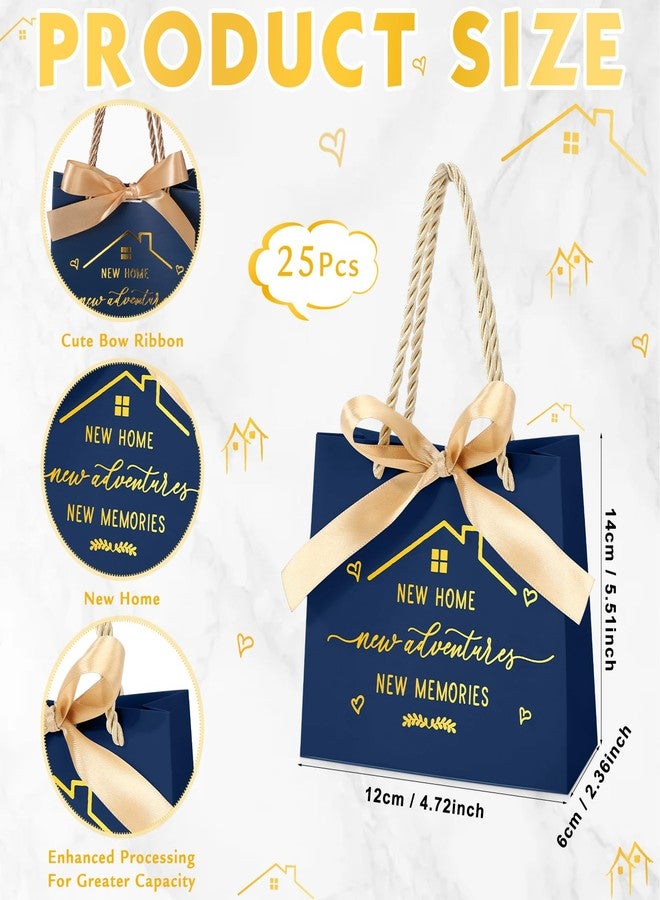 Spakon 25 Pcs Small Housewarming Gift Bags New Home Wrapping Real Estate Agent Gifts Bags with Golden Ribbon Bow and Handles for Clients Friends New Adventure Sweet Present Supplies (Navy Blue) - Image 2